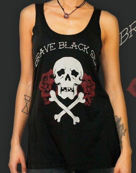 BRAVE BLACK SEA – skull roses (girl) black tanktop (Textil)