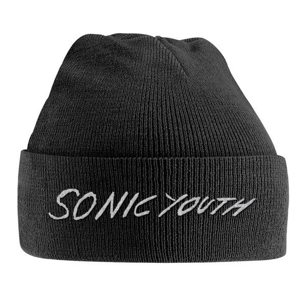 SONIC YOUTH, knitted ski hat white logo cover