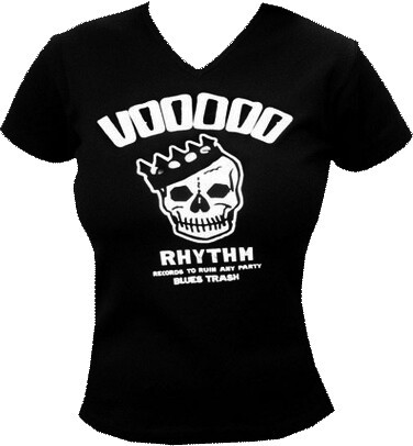 VOODOO RHYTHM – skull logo (girlie) (v-neck)black (Textil)